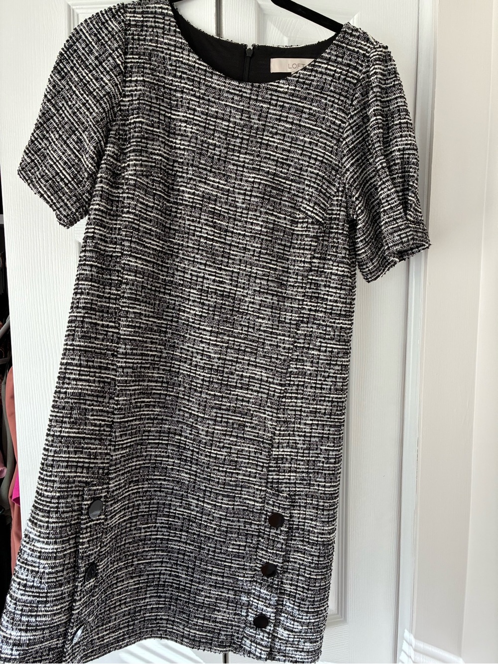 LOFT Black and White Textured Short-Sleeve Dress